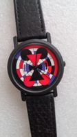 Schwarz/rot ungetragen Quarz Uhr,  Swiss Made, Ø 34 mm