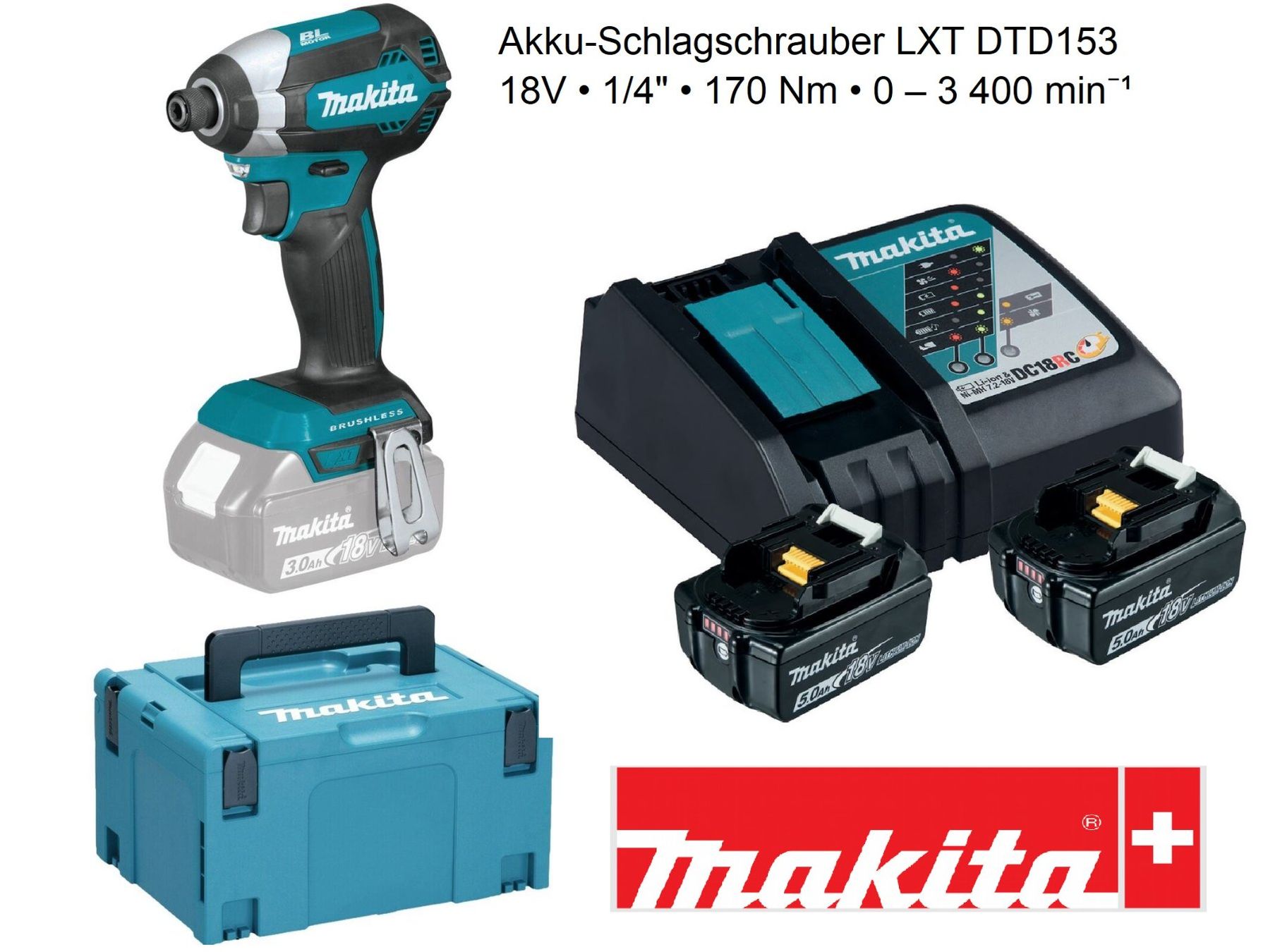 Makita Bohrmaschinen: Makita DTD153P2 Akkuschrauber 18V – Neu und originalverpackt aus Koppigen von Bracher_Mail-House