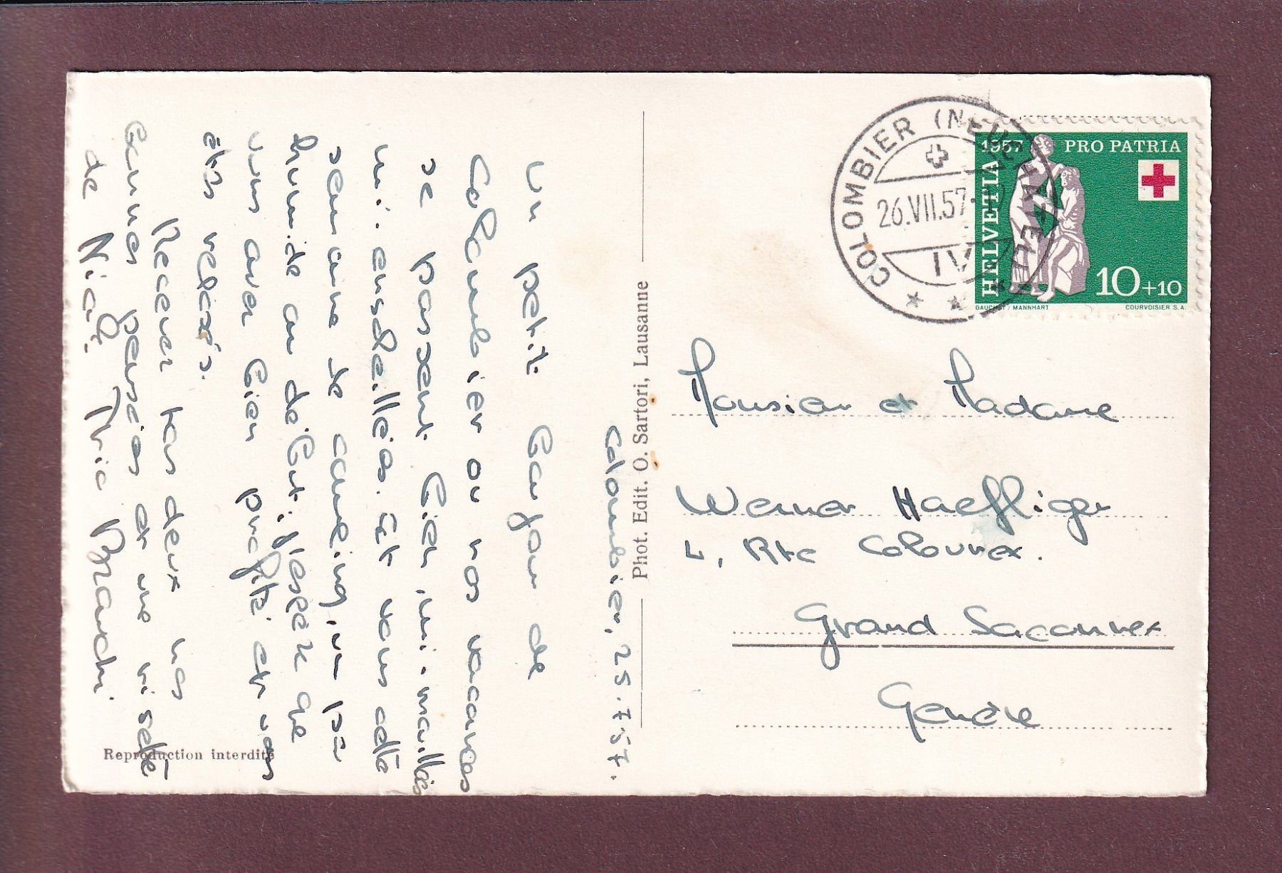Cartoline postali: COLOMBIER - Château - 1957 – Usato da Pully venduto da nicecards 1