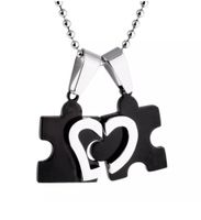 PARTNERKETTE EDELSTAHL PUZZLE HERZ 2 ANHÄNGER MIT KETTE