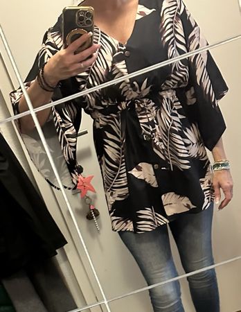 Damen Bluse schwarz S gemustert mit Bindeband neuwertig