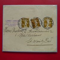 1915: attraktives Streifband von LUGANO nach St.MORITZ (BAD)