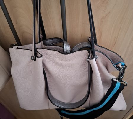 Handtasche Leder rosa mehrfarbig mit Schulterriemen