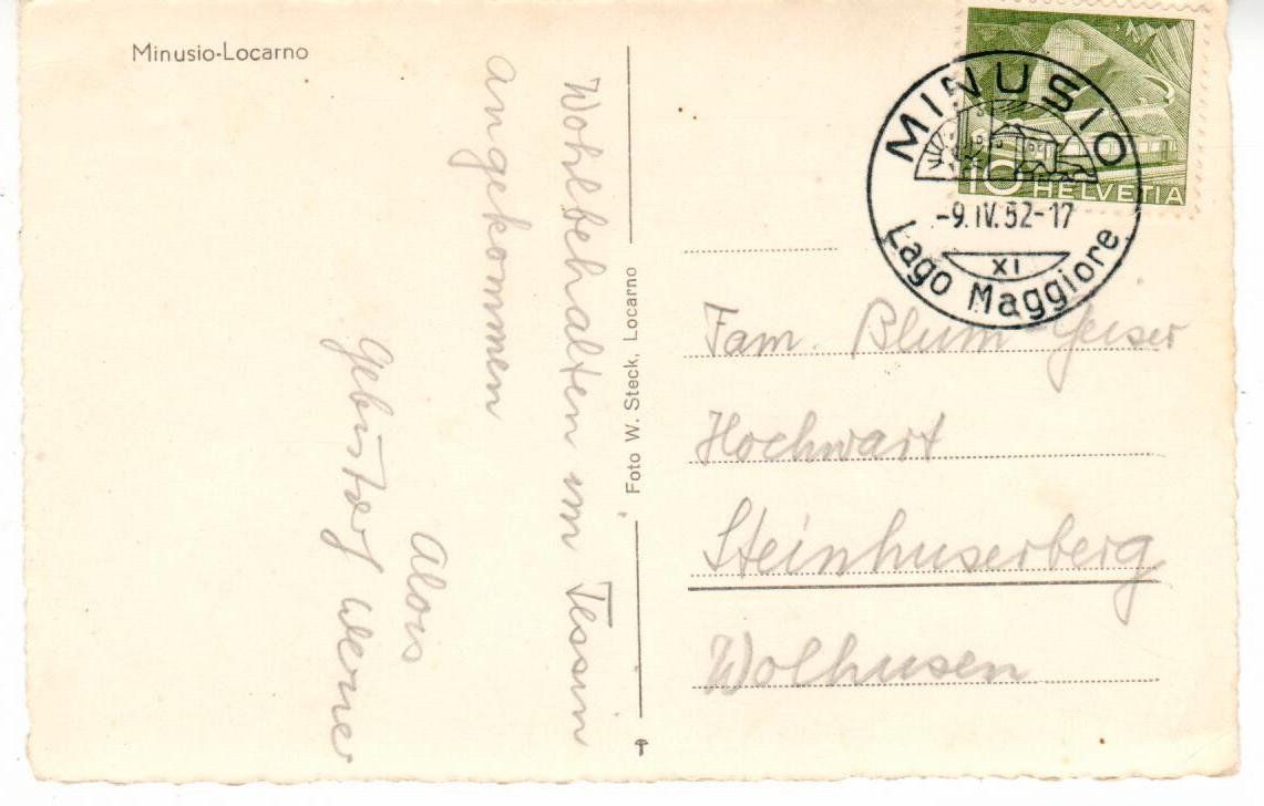 Ansichtskarten: Minusio - Locarno 1952 – Gebraucht aus Wolhusen von Curver9 1