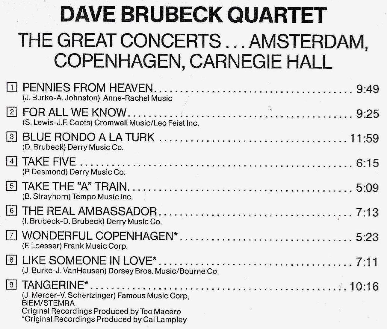 CDs: Dave Brubeck  GREAT CONCERTS.... Jazz CD – D'occasion à Kandergrund par Sososo 3