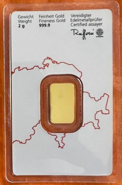 Metalli preziosi: Goldbarren 2 Gramm - Fine Gold 999.9 - Zertifiziert – Nuovo e nell'imballaggio originale da Neuhausen venduto da Hs8 3