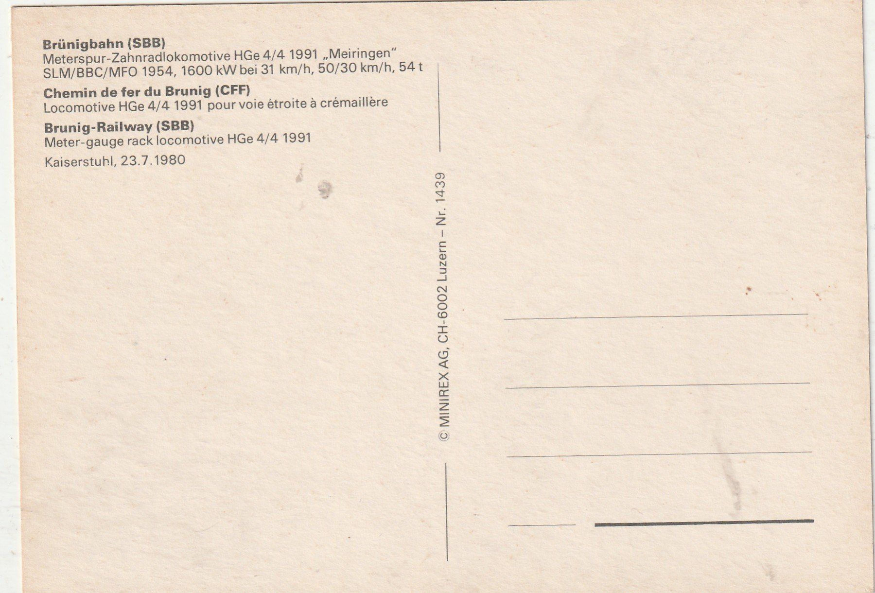 Cartes postales: Brünigbahn um 1980 – D'occasion à Lumbrein par made02 1