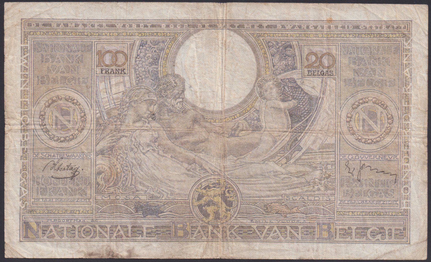 Banknoten: Belgien 100 Francs / 20 Belgas 1938 – Gebraucht aus Brugg AG von banknoten_muesli 1