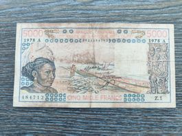 WAS, Ivory Coast 5'000 Francs 1978 !!!!!