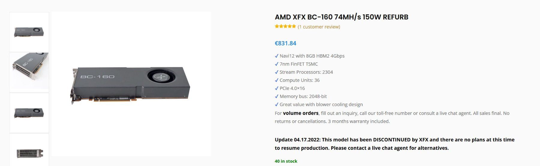 Schede grafiche: 4x AMD XFX BC-160 Grafikkarte für Multi AI oder Mining – Usato da Wettingen venduto da Schabernack_sam 9