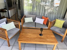 Holz Lounge Set inkl. Kissen, Gartenmöbel, Balkon, Sommer ☀️