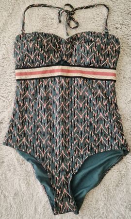 Maillot de bain 1 pièce vert motifs originaux, taille S/M