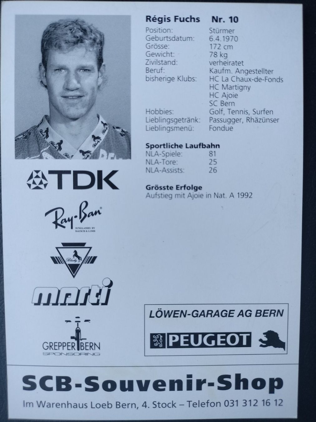 Autogramme: Autogrammkarte SC Bern, SCB , Regis Fuchs – Gebraucht aus Schwanden Sigrisw von cadieux71 1