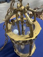 Antike Messing-Bronze Laterne, Glas, 4-flammig, Vintage-Look