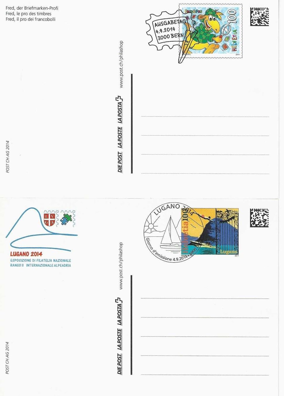 Tutti i francobolli: 2 Ganzsachen Bildpostarten ET 04.09.2014 – Usato da Pfäffikon ZH venduto da laeufer75 1