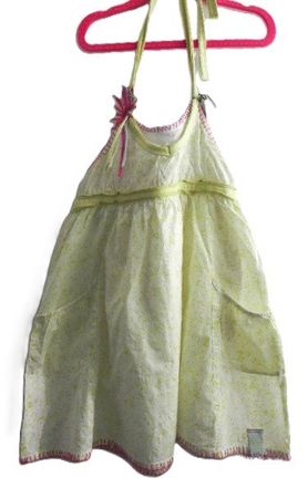 Gr. 104 LA COMPANIE Sommerkleid weiss grün leichte Baumwolle