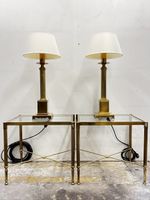 2 elegante Messingtischchen mit Tischleuchten Lampen antik