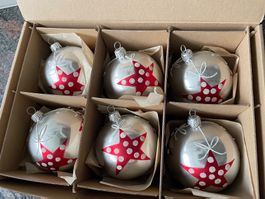 6 Stück Silber Glaskugel mit Sterne Weihnachtsbaumschmuck