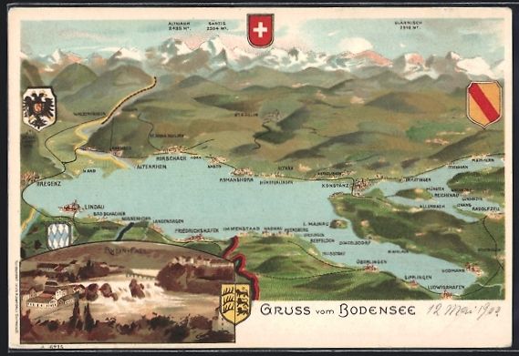 Cartoline postali: Litho Neuhausen, Blick auf den Rheinfall – Usato da Berlin venduto da bartko-reher
