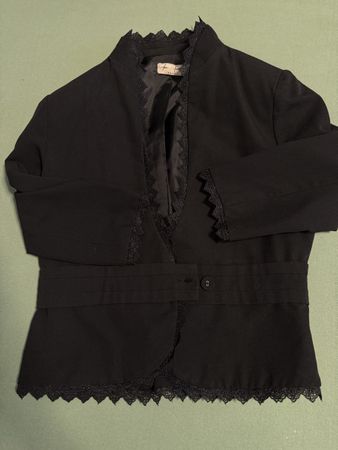Schwarze Damen Jacke Blazer mit Spitze, Grösse M