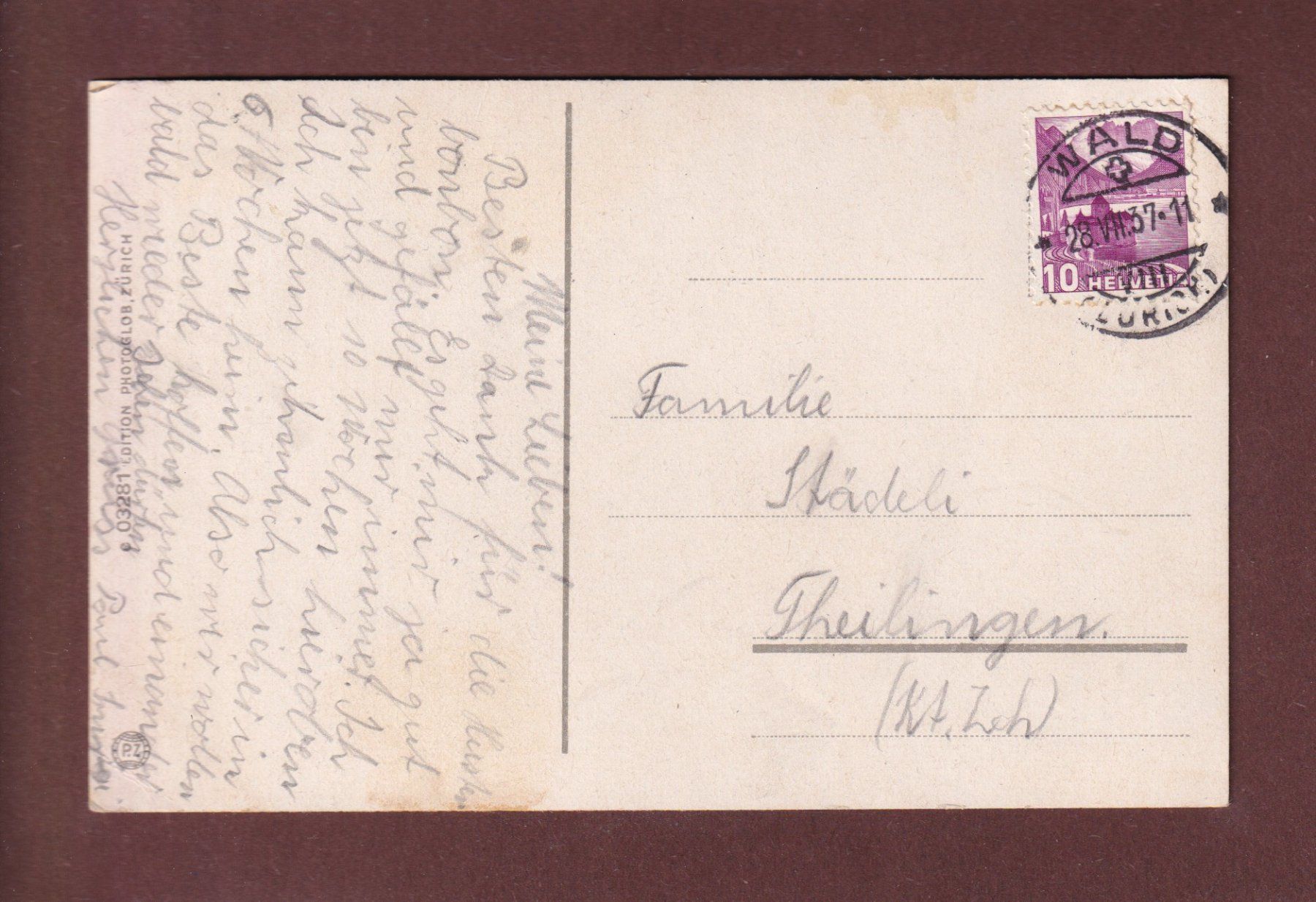 Cartoline postali: SANATORIUM WALD - Glärnischkette - 1937 – Usato da Pully venduto da nicecards-shop 1