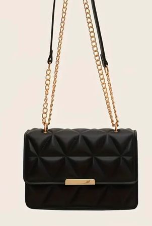 Schwarze Handtasche mit goldener Kette, gesteppt