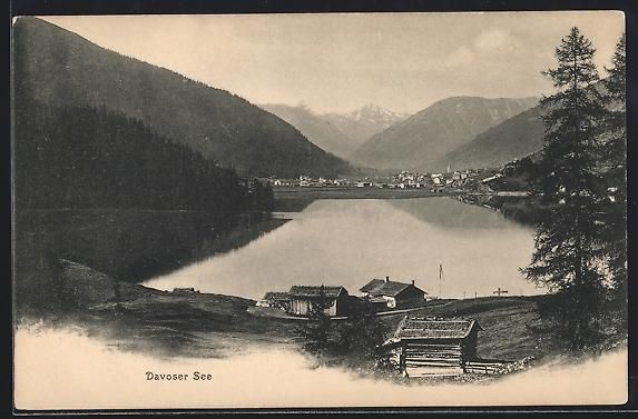 Cartoline postali: Davos, Davoser See, Seeblick mit Bergpan – Usato da Berlin venduto da bartko-reher