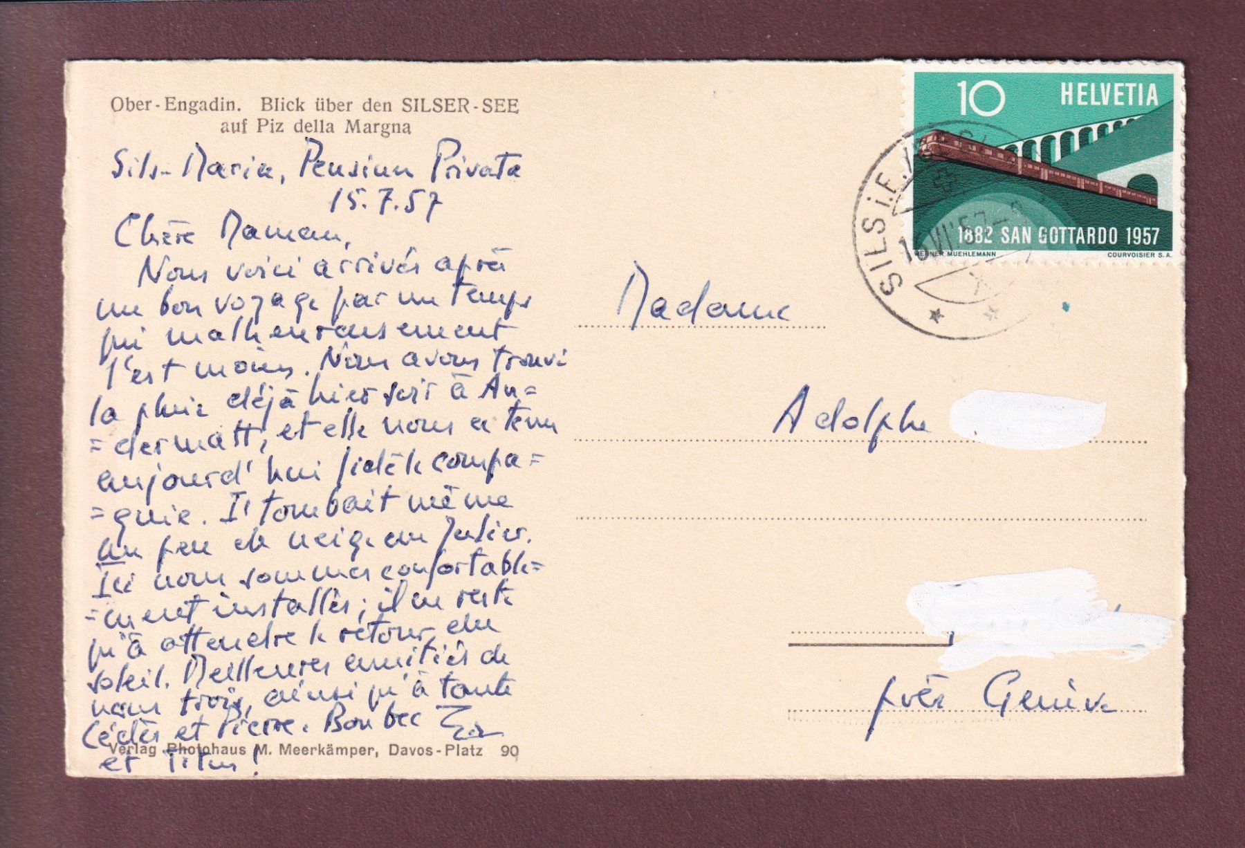 Cartoline postali: SILSER-SEE - Piz della Margna - 1957 – Usato da Pully venduto da nicecards 1