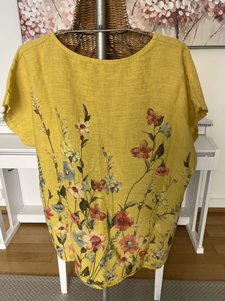 T-Shirts: Leinen-Shirt Gelb mit Blumen, 44/46 – Gebraucht aus Solothurn von Bobesch08 4