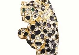  Brosche Schmuck Metall Panther Strass Emaille 10 cm NEU 