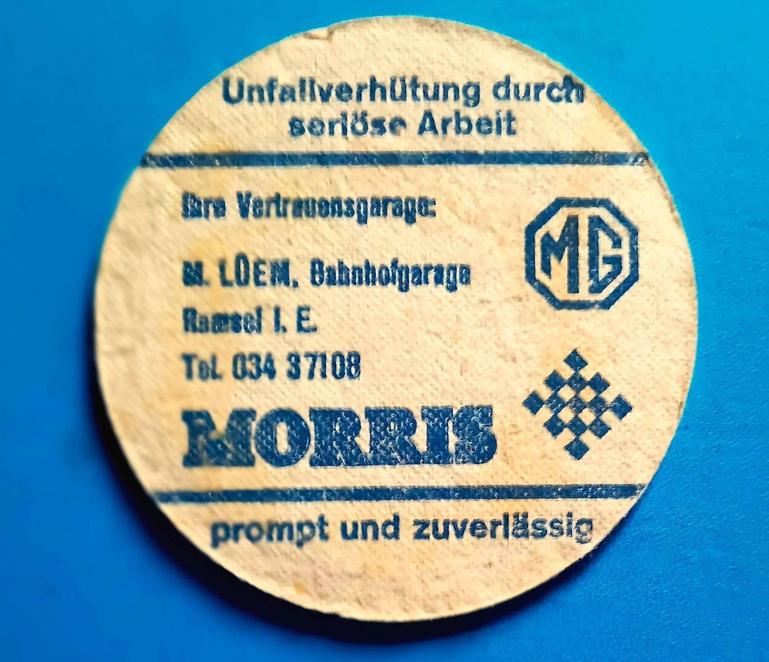Sottobicchieri: 1 Bierdeckel MG Morris Garage M.Lüem Ramsei i. E. / BfU – Usato da Lichtensteig venduto da B-B-Bier