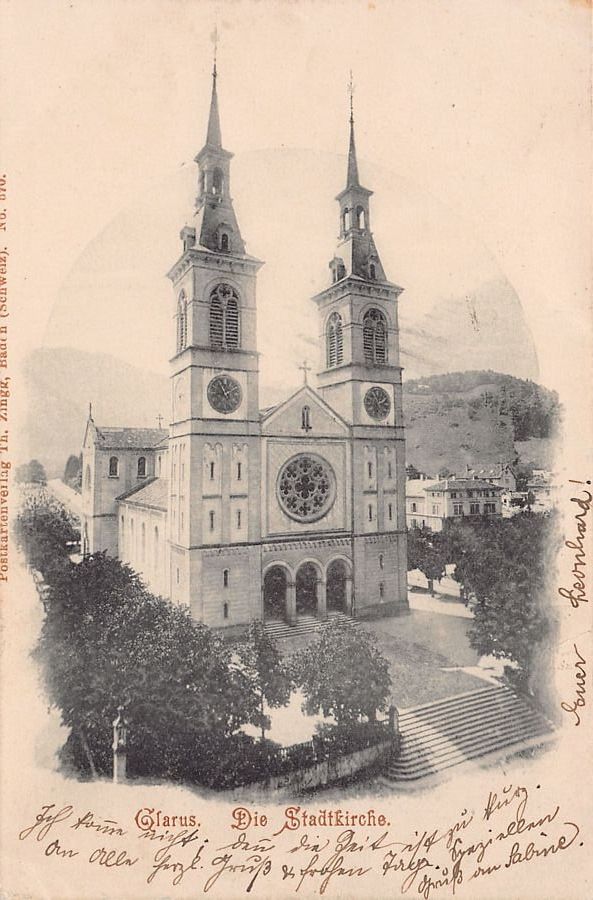 Cartoline postali: Glarus, Stadtkirche, gelaufen 1901 – Usato da Frauenfeld venduto da POML