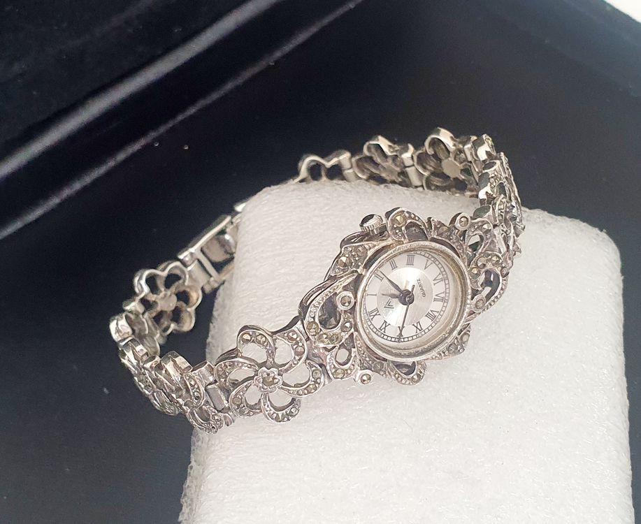 Elegante Vintage Damenuhr mit Markasiten, Silber 925 (Gebraucht