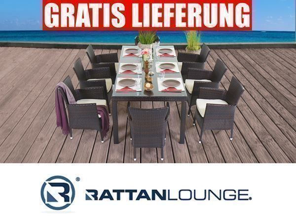 Tavoli: Gartentisch aus Rattan braun & 8 Stühle – Nuovo e nell'imballaggio originale da Bern venduto da rattan-lounge