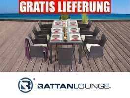 Gartentisch aus Rattan braun & 8 Stühle