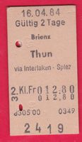 KARTON BILLETT, BRIENZ - THUN, 2.KLASSE, EINFACH