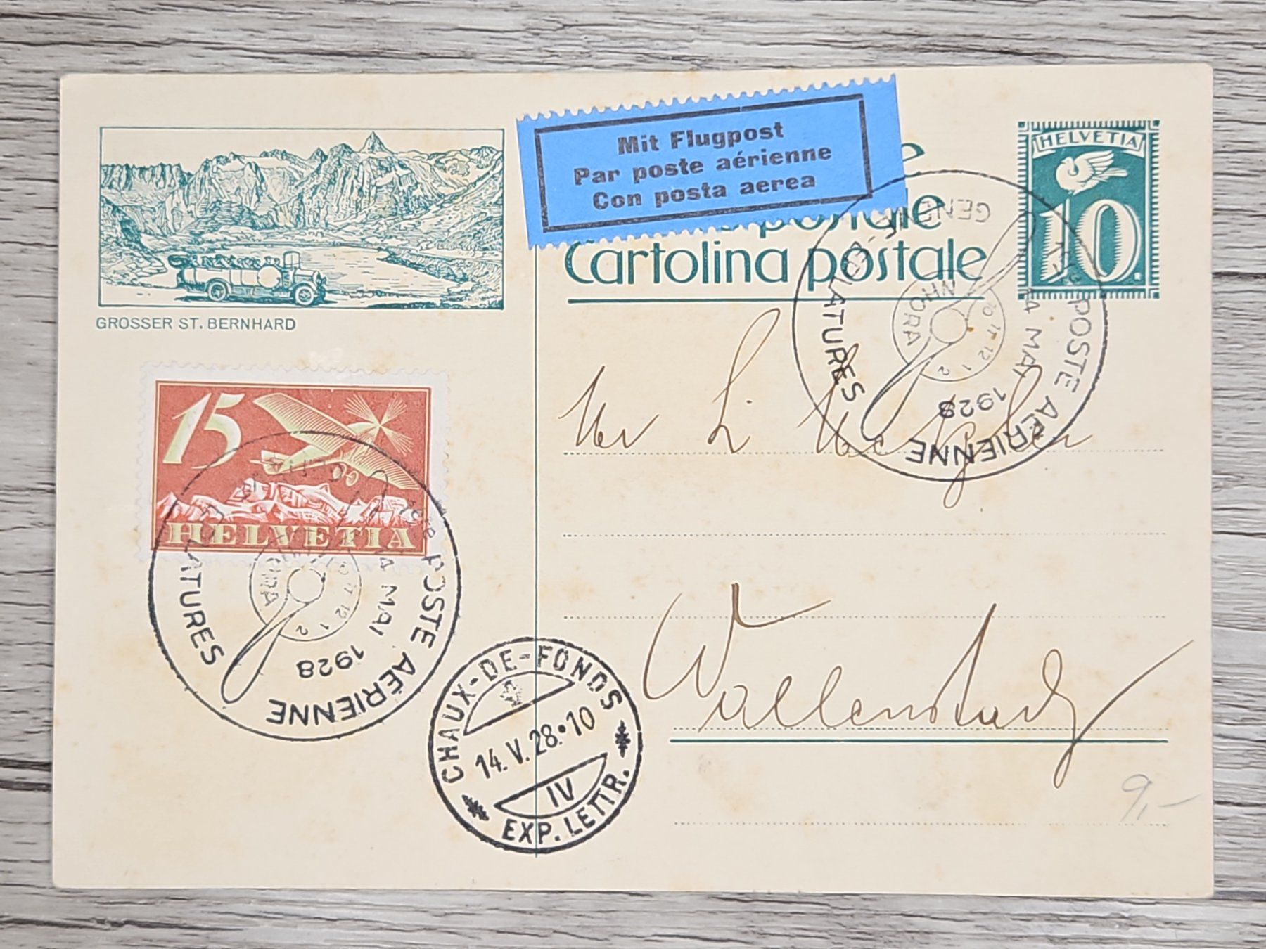 Tutti i francobolli: CL22 Carte Postale + Timbre Suisse 1928 – Usato da Cousset venduto da Patrick_Collections