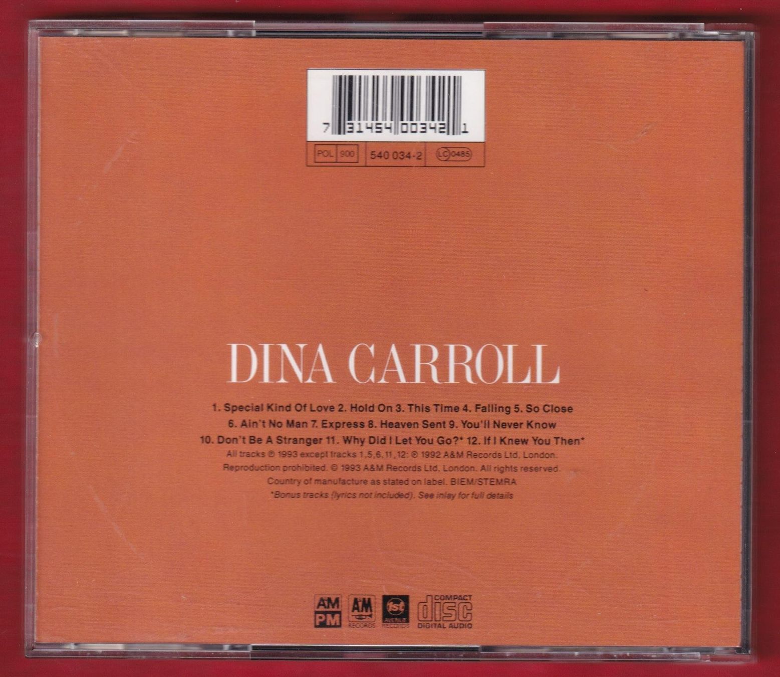 CD: Dina Carroll - So Close (CD) – Usato da Zürich venduto da Pfluftl2000 1
