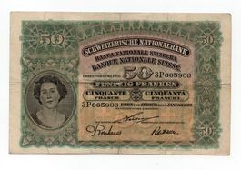 (1102) Banknote, 50 Franken 1917, Holzfäller, rares Jahr