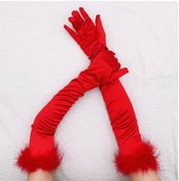 NEUE Handschuhe Rot 52 cm mit Federn  - 223445