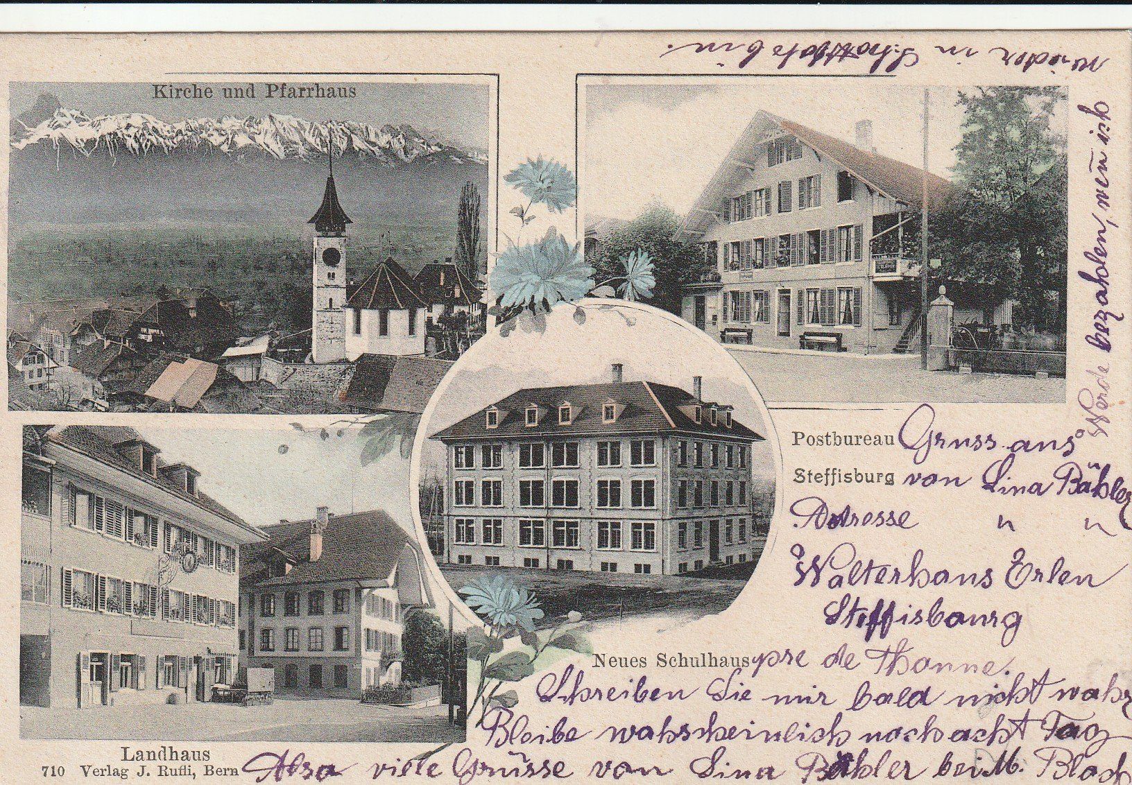 Cartoline postali: AK  Steffisburg mit 4 Bildern 1910 – Usato da Rupperswil venduto da Ema10
