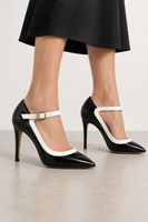 Navyboot Pumps schwarz weiss Leder Riemchen 38