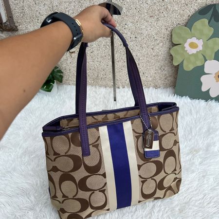 Coach Tasche Monogramm Lila Weiss Blau Streifen 33x28cm