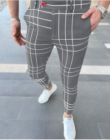 NEUE Herren Casual Hose grau-weiss Gr. M - 223302