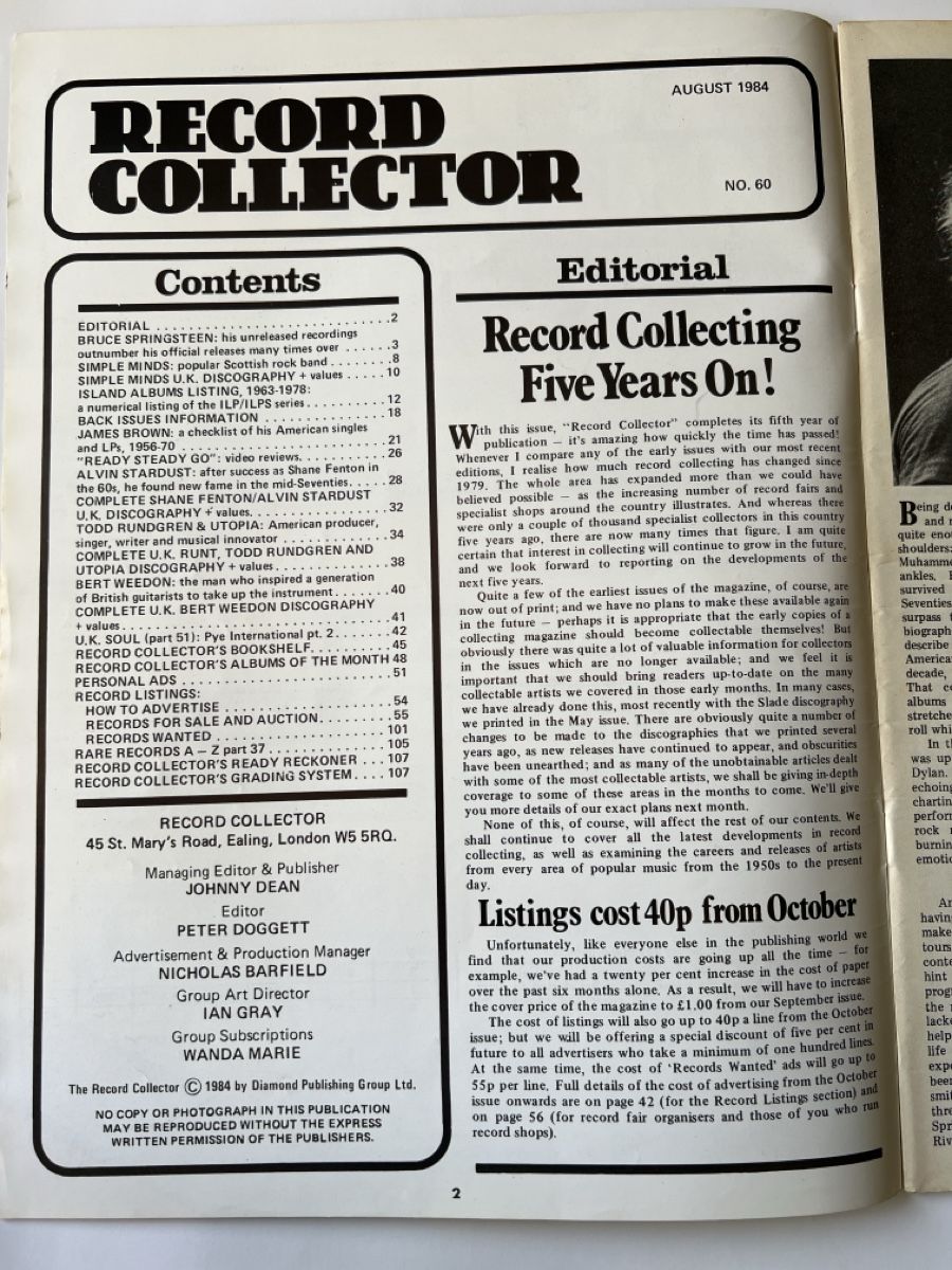 Revues & Magazines: Record Collector August 1984 No Springsteen Brown – D'occasion à Luzern par nochnichtaltpapier 1