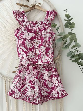 Sommerliches Set,Gr. 140 mit tropischem Muster 🌺🌴NEU