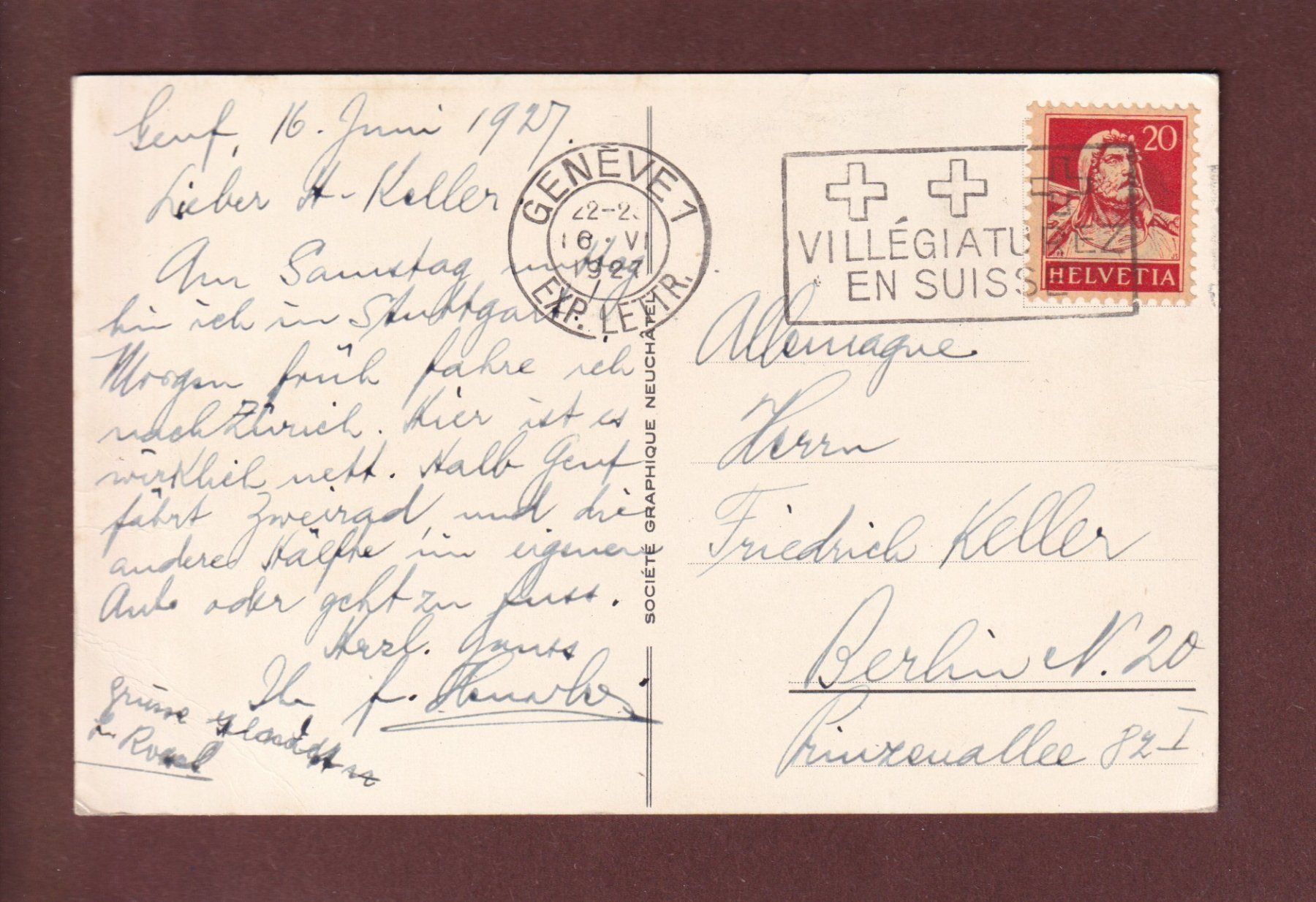 Cartoline postali: GENEVE - Rade - Bateau CGN - 1927 – Usato da Pully venduto da nicecards 1
