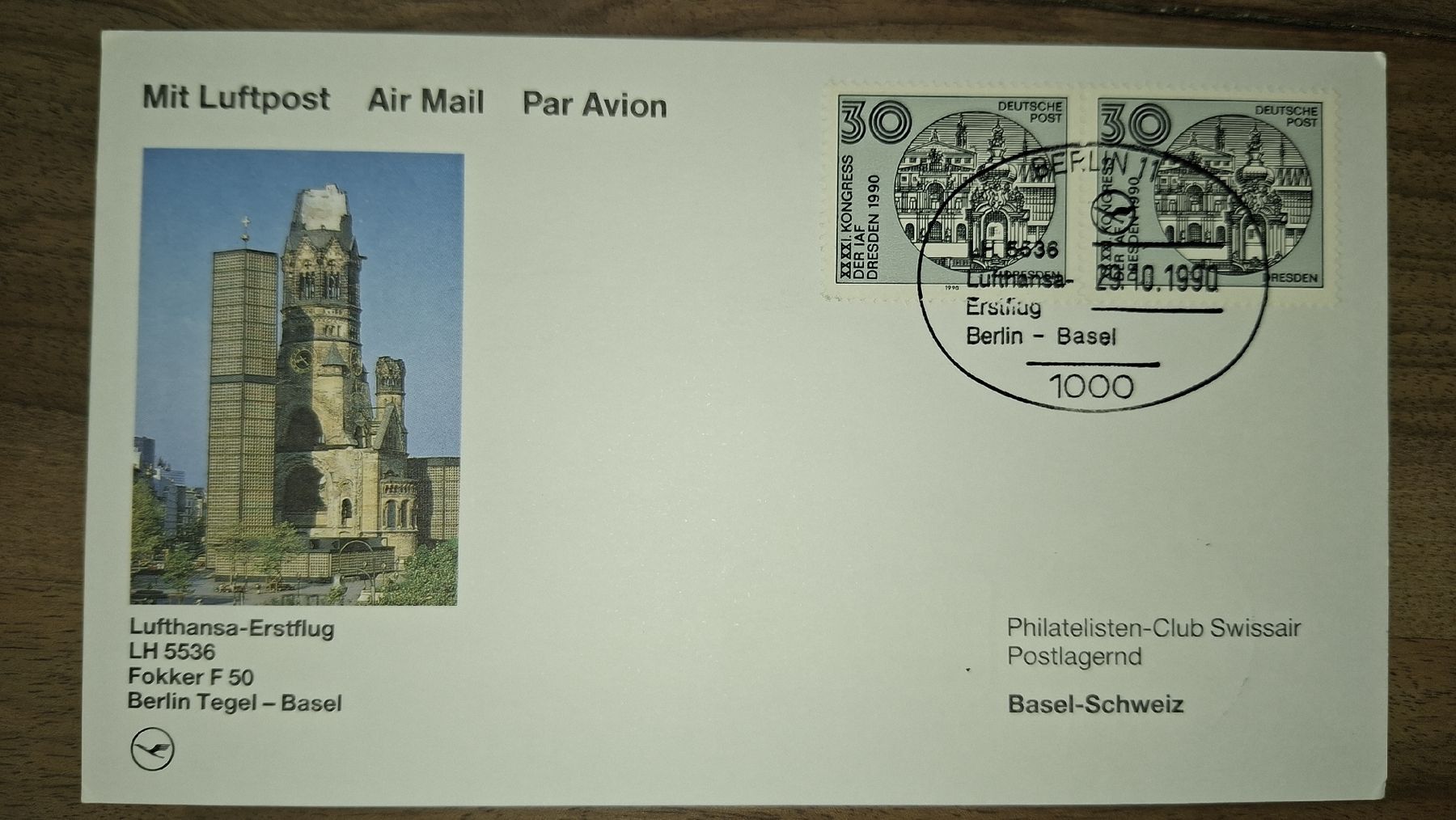 Tutti i francobolli: Lufthansa - Erstflug Berlin Tegel - Basle 29.10.1990 – Usato da Balgach venduto da SIMEON27