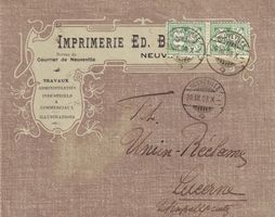 1908: NEUVEVILLE Druckerei Beerstecher, 5-Rp.-Zifferm.-Paar