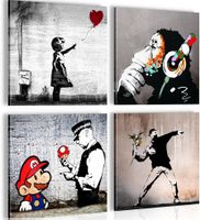 Banksy 4 pezzi stampe su tela 30x30 cm‪‪‪